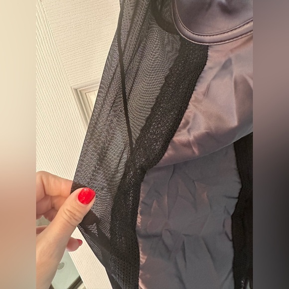 MARILYN MONROE Size L Black Gray Satin Sheer Shaper Nightie Chemise Slip - Picture 8 of 11